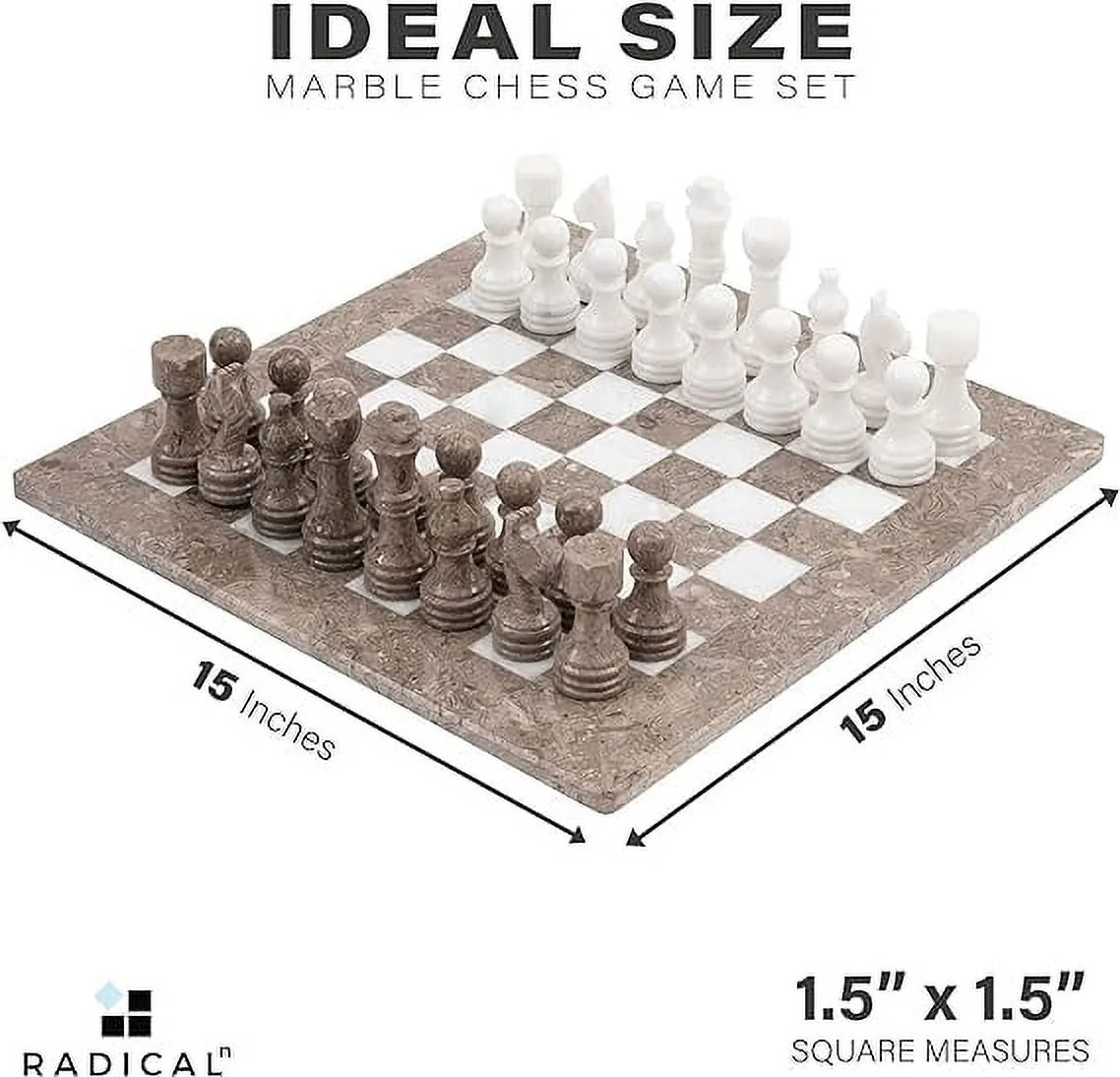 Marble Chess Set 15 Inches Grey Oceanic and White Handmade Chess Sets X343