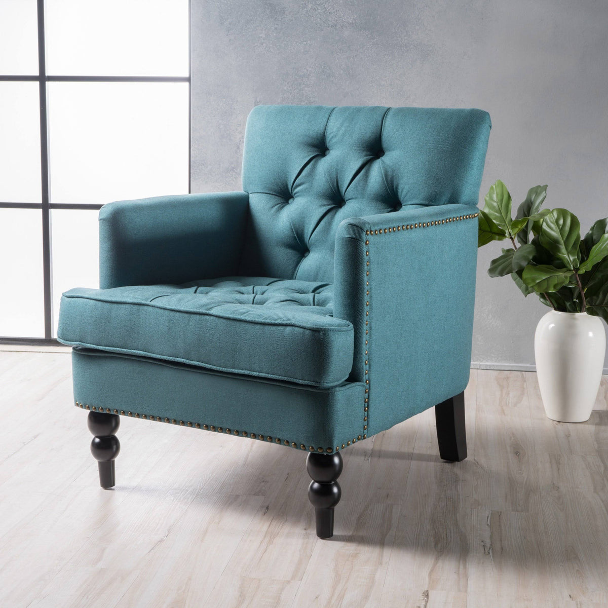 Tufted Back Fabric Club Chair Light Blue L9221