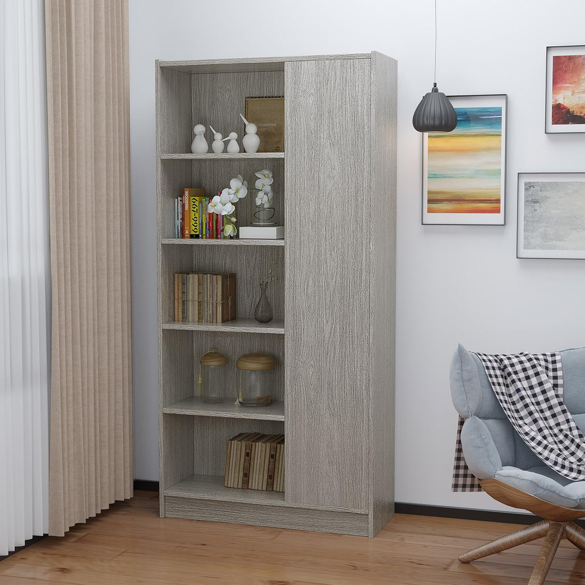 Grey Oak Finish Faux Wood Bookcase U3547