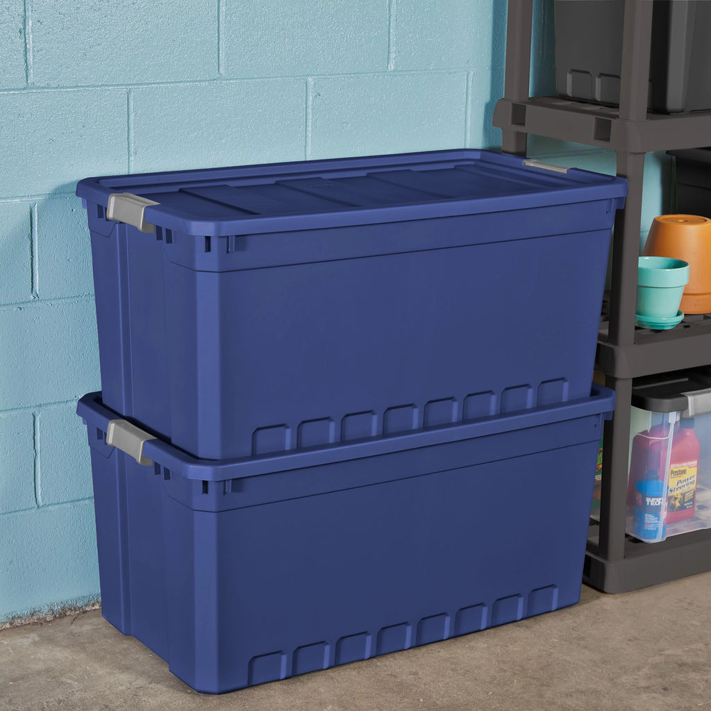50 Gallon Plastic Stacker Tote, Blue F977919