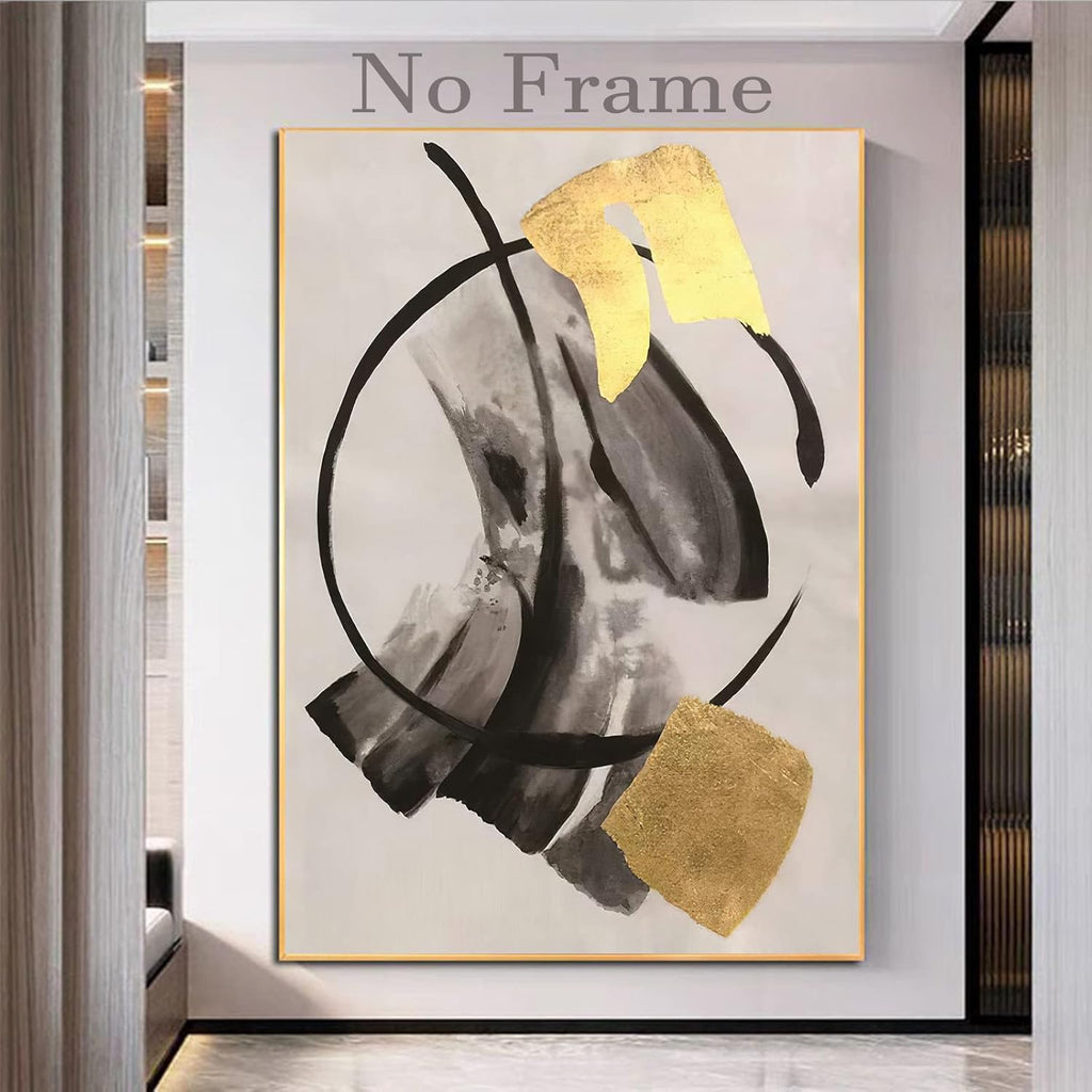 Black Gold Grey Abstract Painting Oversized Canvas Art 20x28in Unframed Pack of 2 B731
