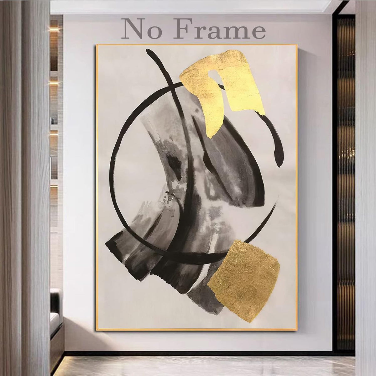 Black Gold Grey Abstract Painting Oversized Canvas Art 20x28in Unframed Pack of 2 B731