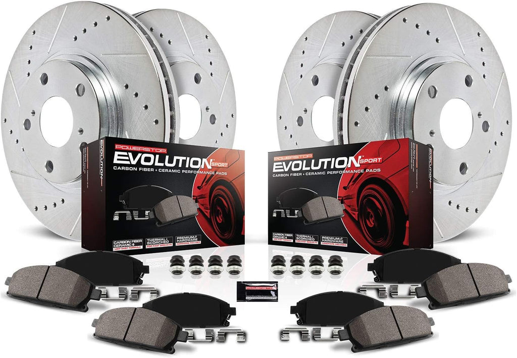 Front and Rear Carbon Fiber Brake Pads with Drilled & Slotted Brake Rotors Kit A20913