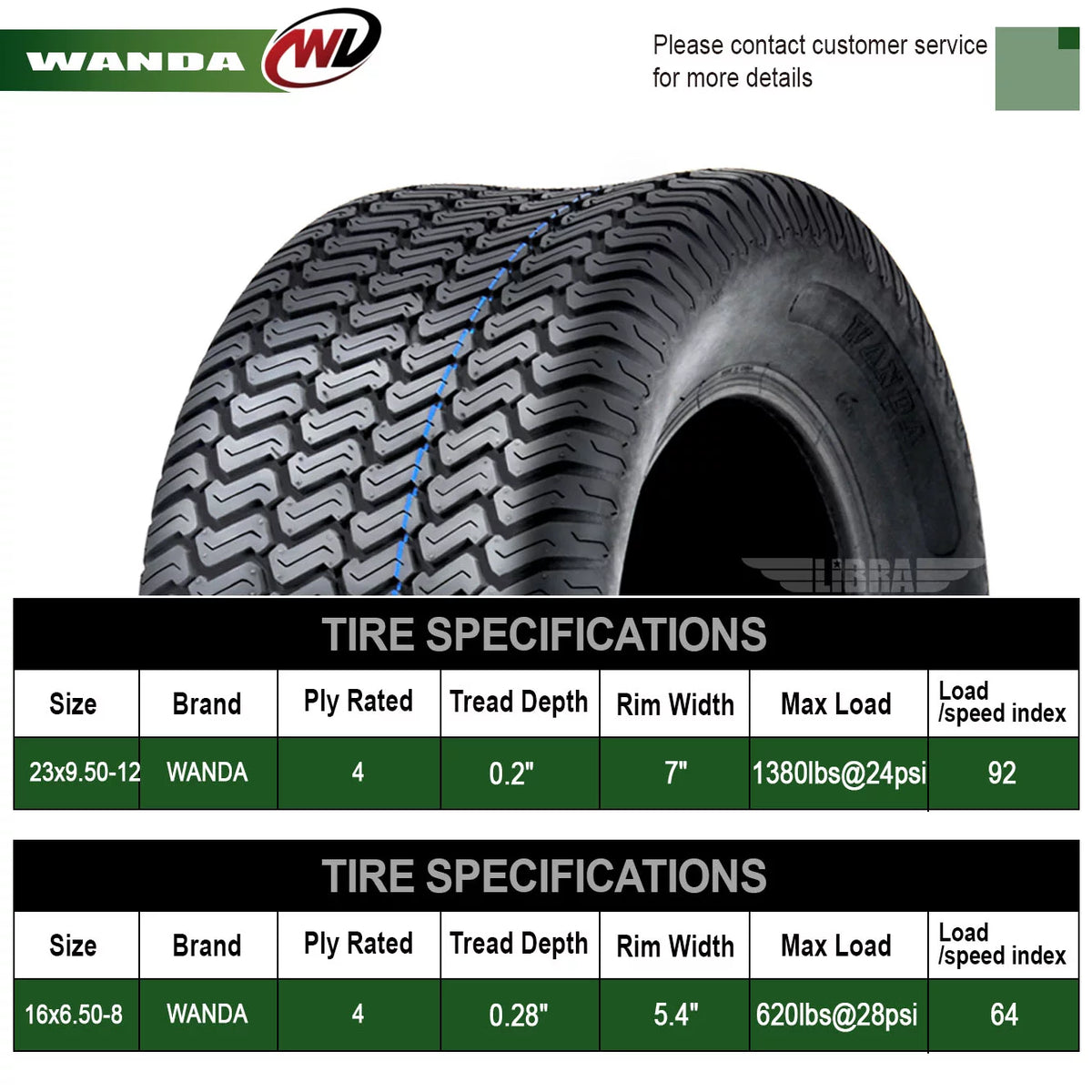 Set of 4 Lawn Mower Turf Tires 16x6.5-8 Front & 23x9.5-12 Rear P75266