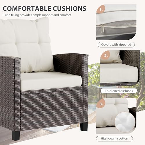 3 Piece Wicker Rattan Patio Furniture Set with Glass Table I2232