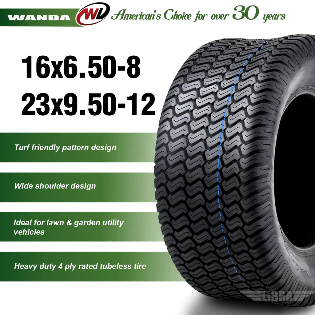 Set of 4 Lawn Mower Turf Tires 16x6.5-8 Front & 23x9.5-12 Rear P75266