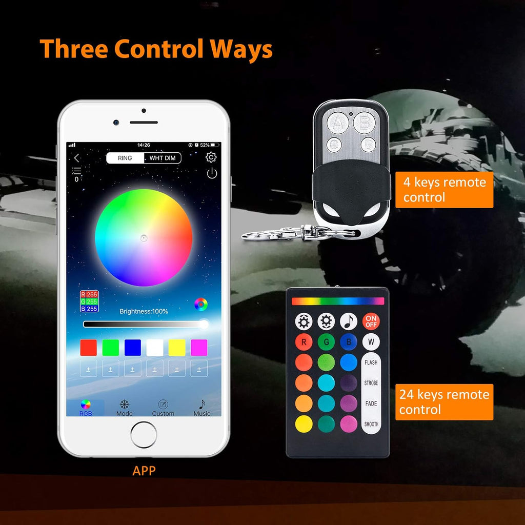 RGB LED Rock Lights with Remote Control, Music Sync Waterproof Underglow Lighting Kit P3634