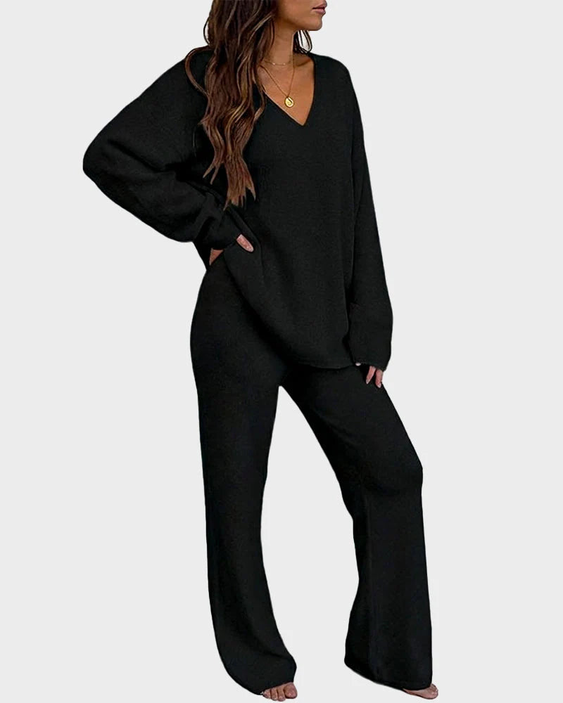 Soft Fuzzy V-Neck Loungewear Set P9155