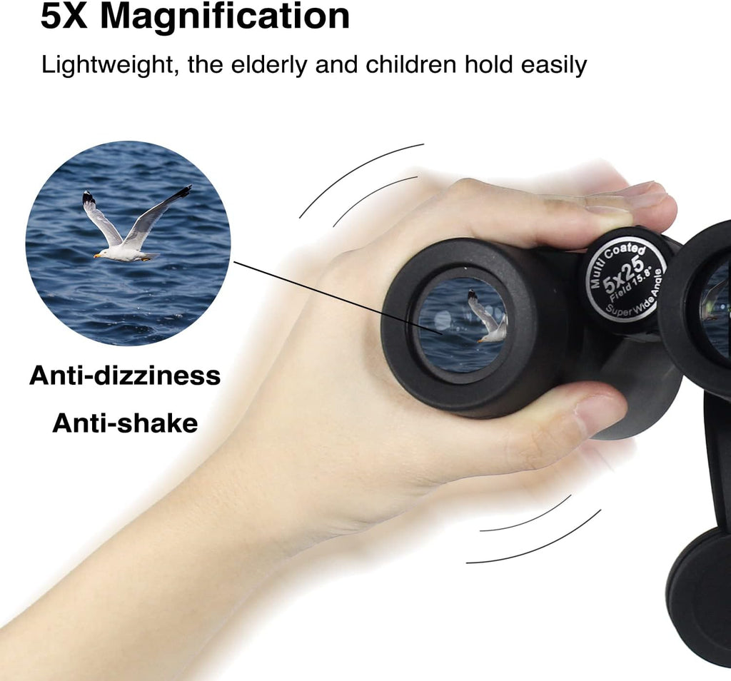 5x25 15.8° Ultra Wide View Angle Binoculars, 829ft/1000yds, Compact, Pack of 2 V650
