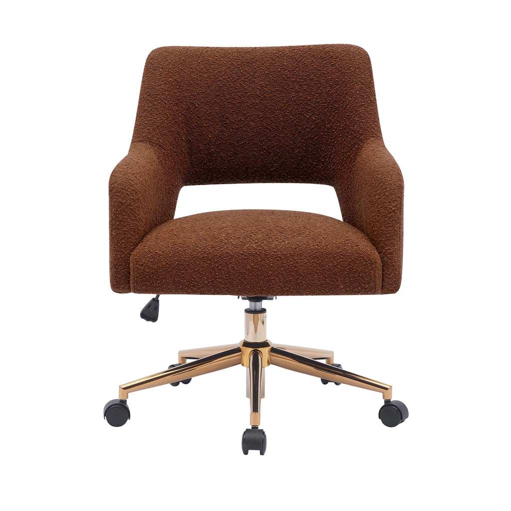 Rust Orange Boucle Fabric Upholstered Rolling Task Chair Q836976