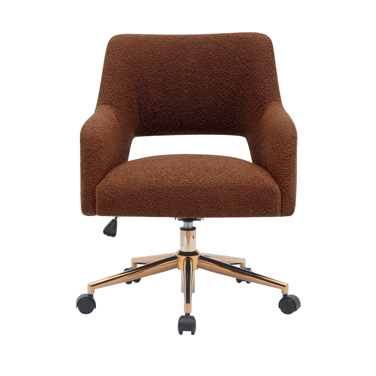 Rust Orange Boucle Fabric Upholstered Rolling Task Chair Q836976