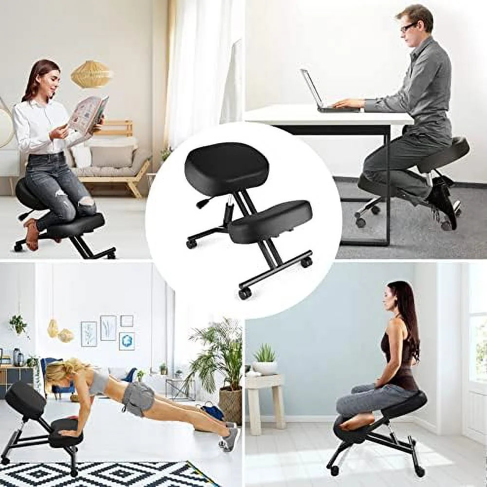 Height Adjustable Kneeling Chair with Foam Cushions and Casters X226976