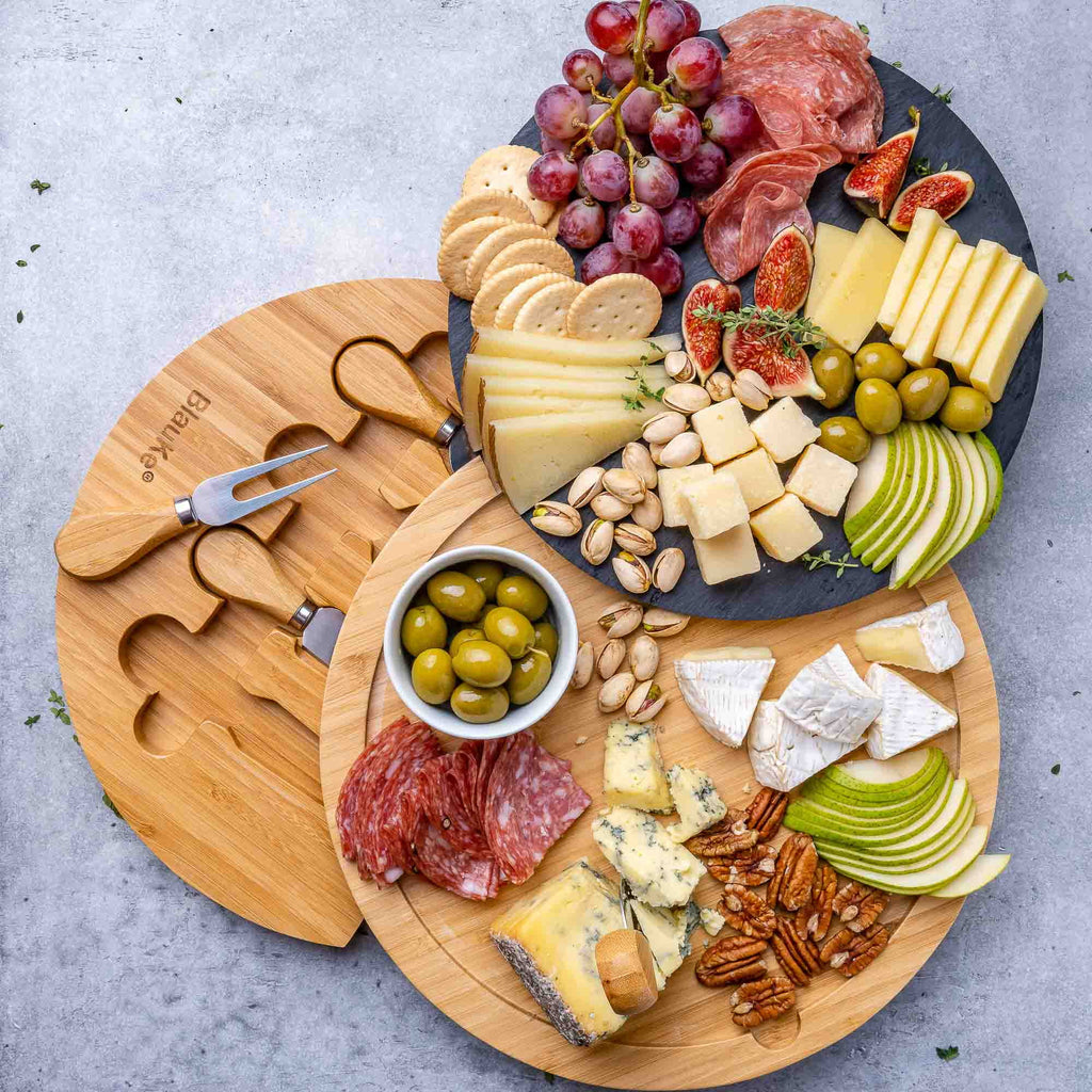 Bamboo Cheese Board with Knife Set and Slate O8646