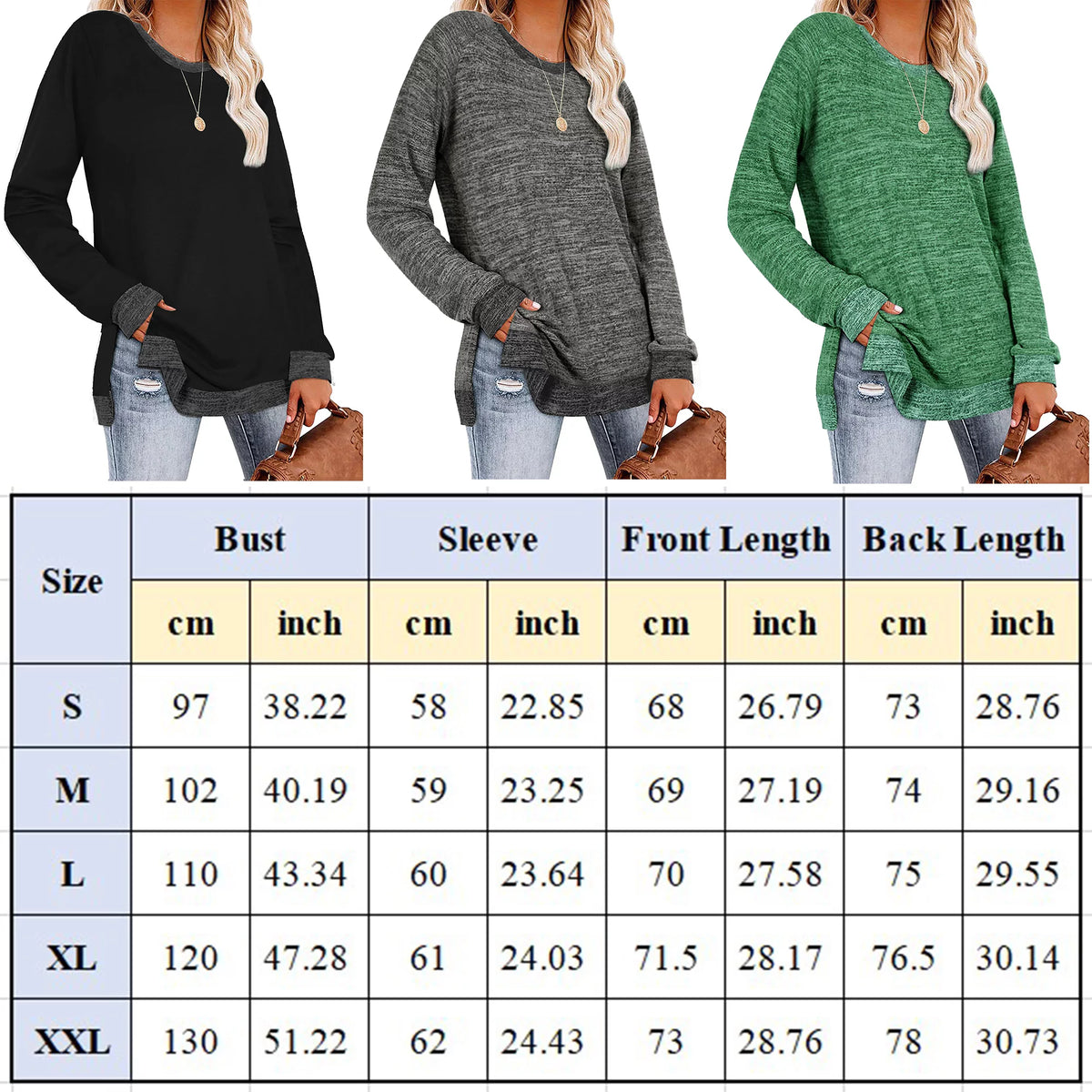 Green Long Sleeve Color Block Tunic Tops S313578