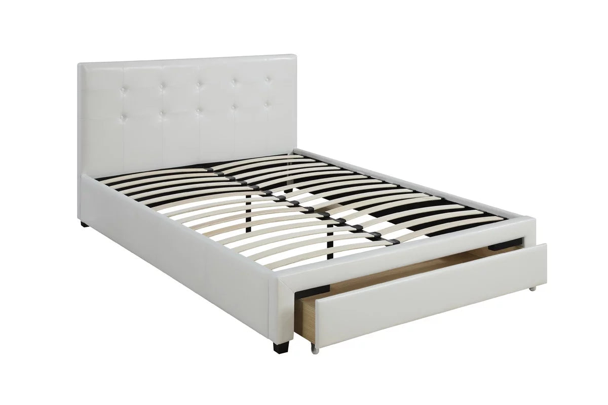 White Queen Size Wood Bed with Underbed Storage F221584