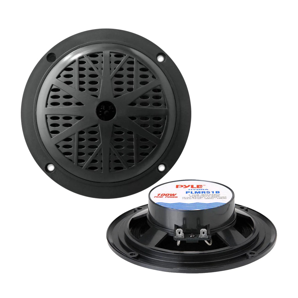 Single DIN Bluetooth Marine Stereo Receiver Bundle with 4x 5.25'' Waterproof Marine Speakers K2660