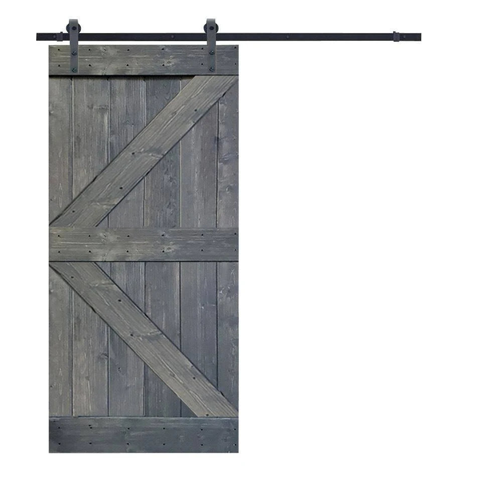 Gray Knotty Pine Wood Interior Sliding Barn Door with Hardware Kit Y360