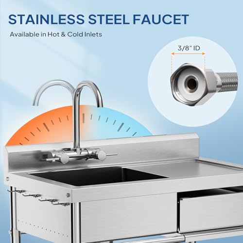 Stainless Steel Freestanding Utility Sink with Workbench Drawer W282429