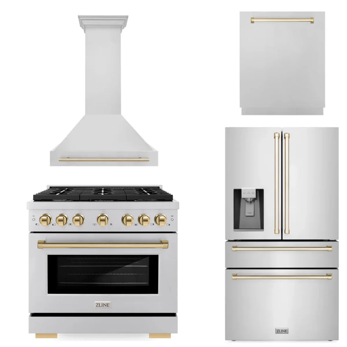 36 Gas Range, Range Hood, Refrigerator, Dishwasher X853