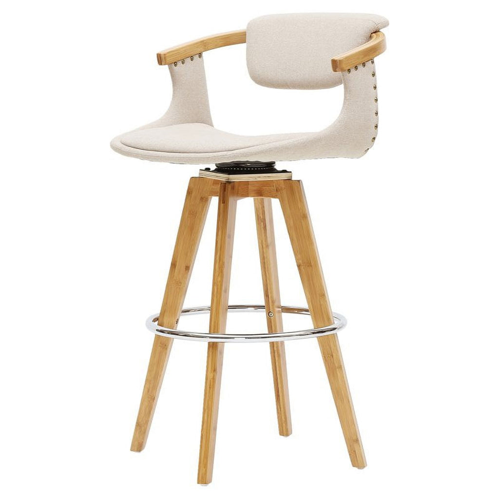 Beige Fabric Bamboo Counter Stool R57197