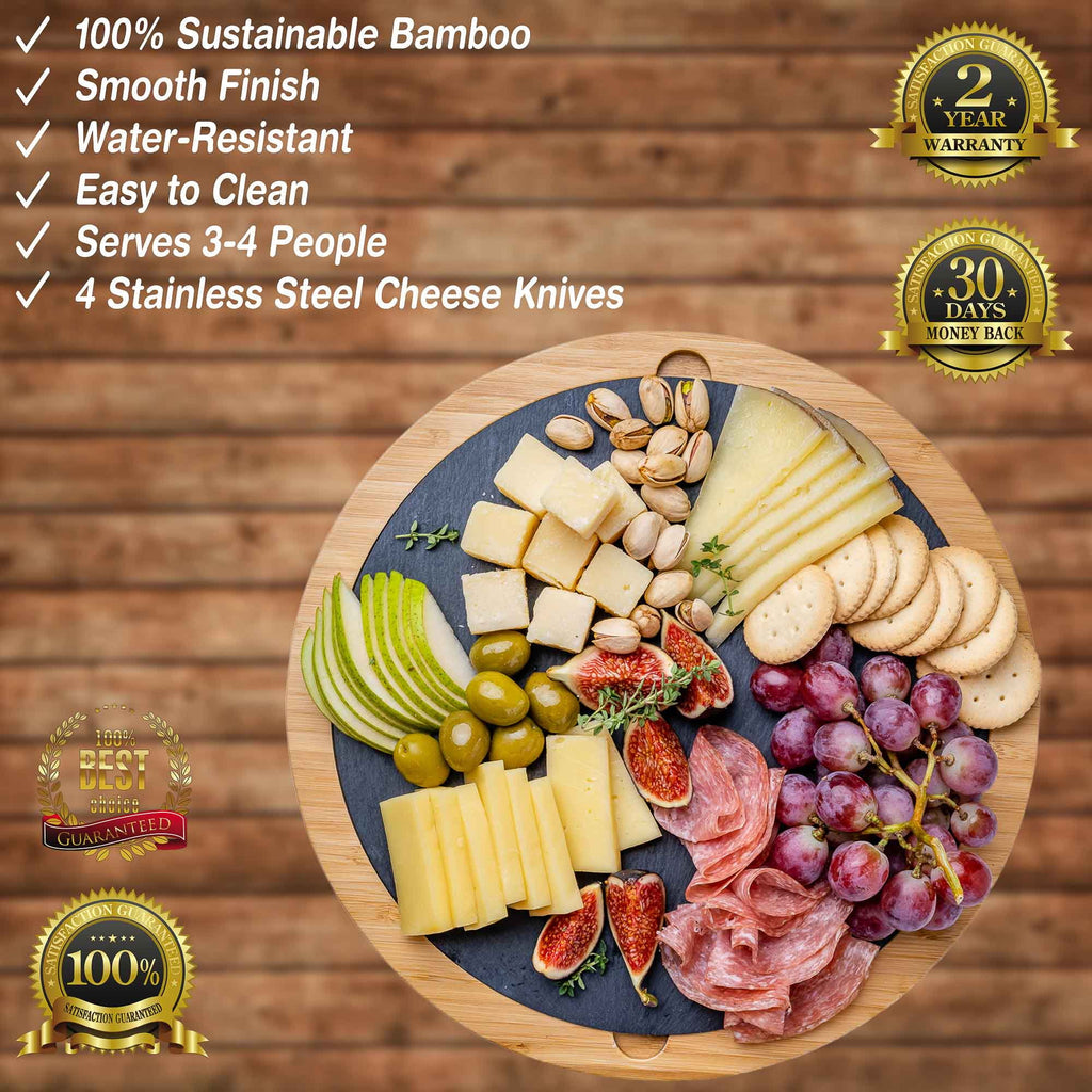 Bamboo Cheese Board with Knife Set and Slate O8646
