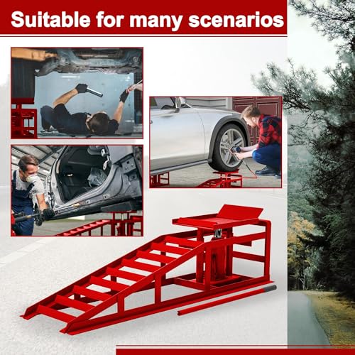 2 Pack Hydraulic Car Ramps 5T 10000lbs Low Profile Lift Height 11.61-16.21 Inches Q93442