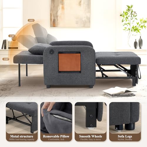 Lightgrey Fabric Convertible Sleeper Sofa Bed with USB Port B58477