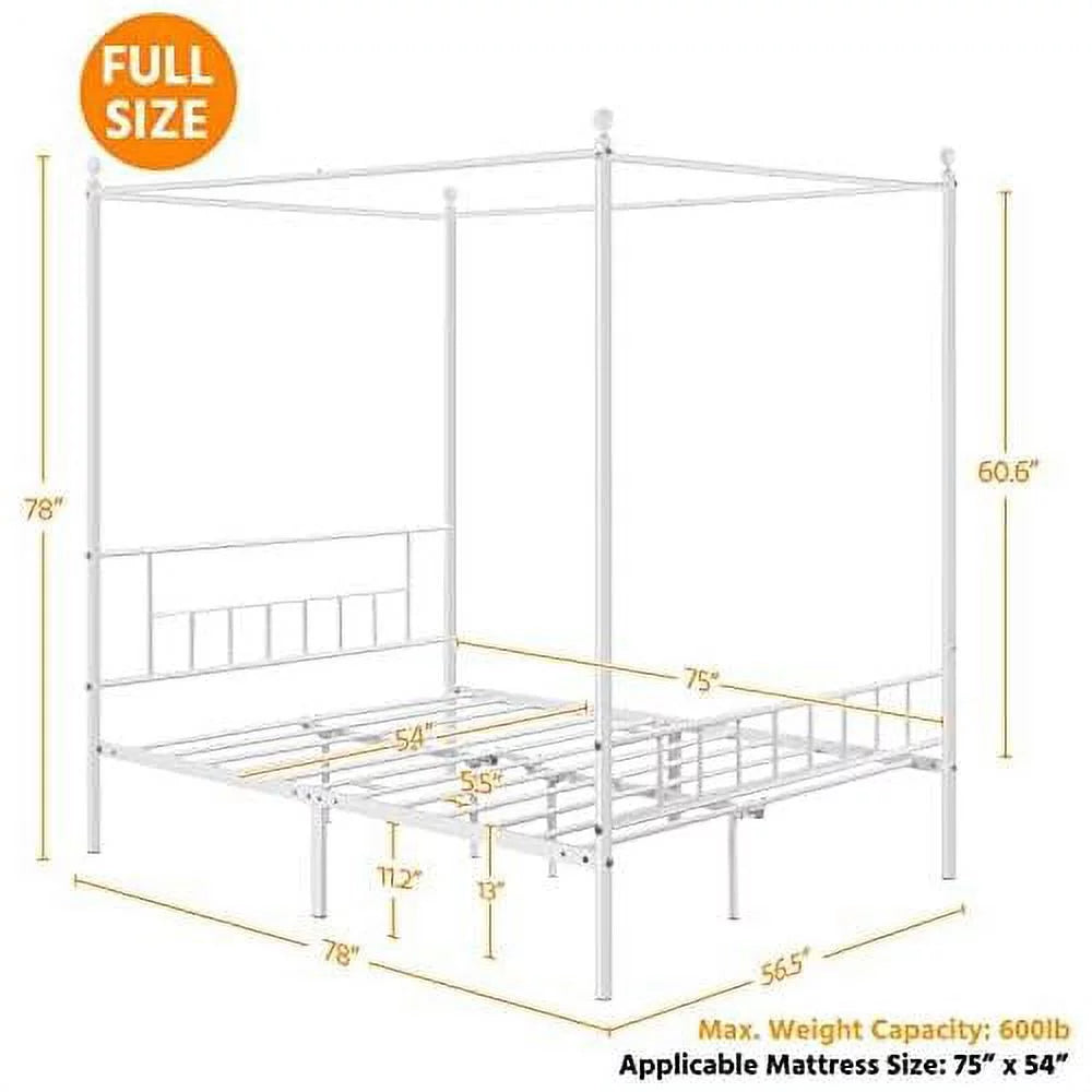 White Metal Canopy Platform Bed Frame with Headboard and Footboard F248788