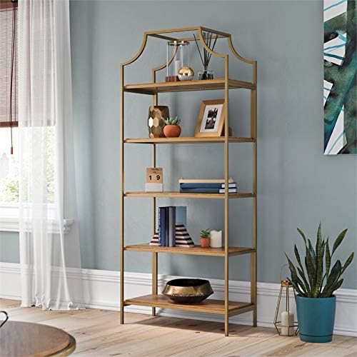 Gold Satin 5-Shelf Metal Frame Bookcase P228954