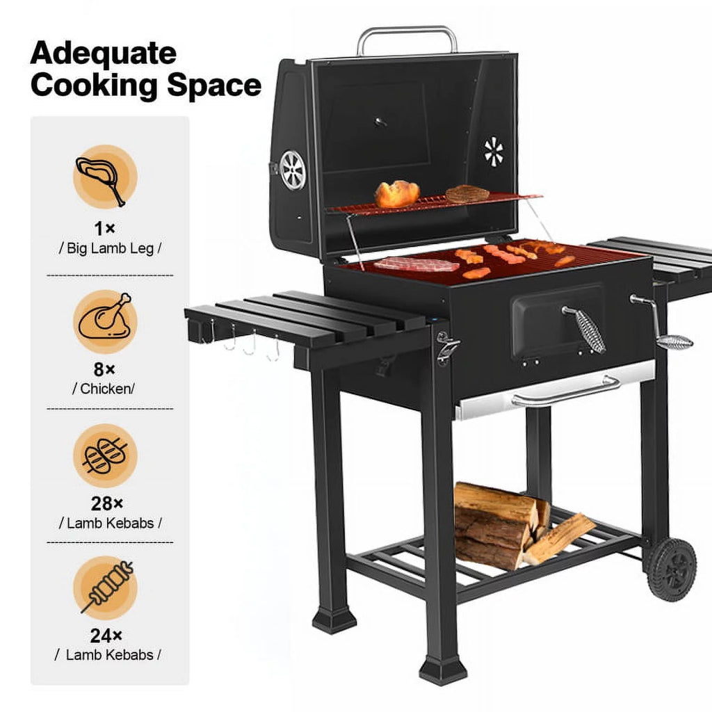 24 Charcoal Grill with Side Shelf and Wheels V792
