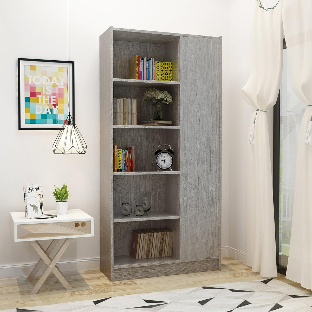 Grey Oak Finish Faux Wood Bookcase U3547