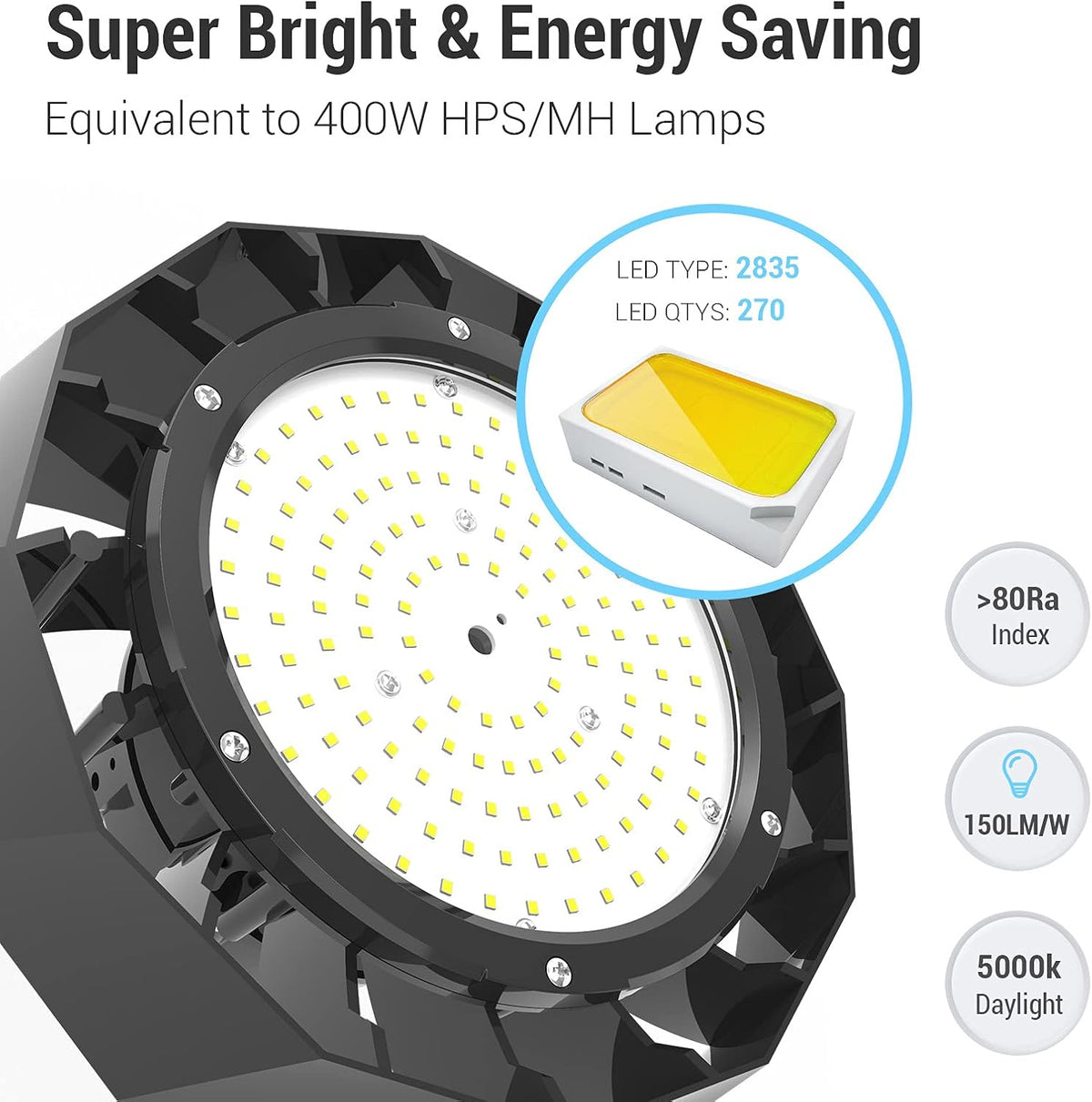100W LED High Bay Light 5000K Dimmable 15,000LM Pack of 2 Z531