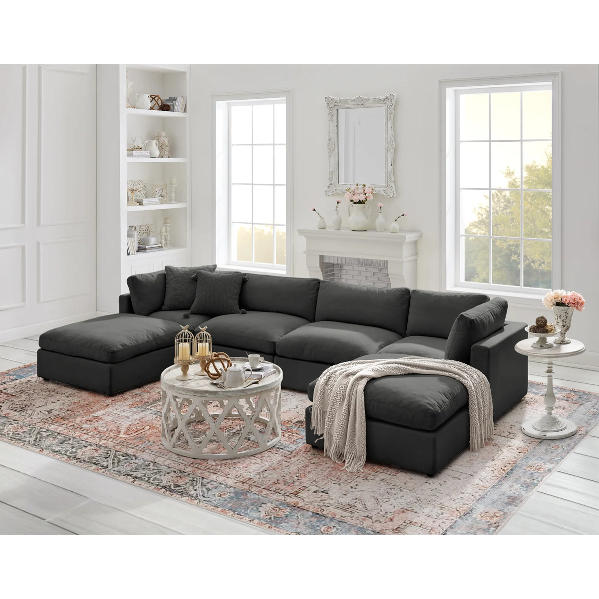 Charcoal Linen Sofa U-Chaise Sectional L2971