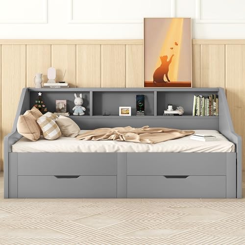 White Wood Twin to King Daybed with Trundle and Storage B2643