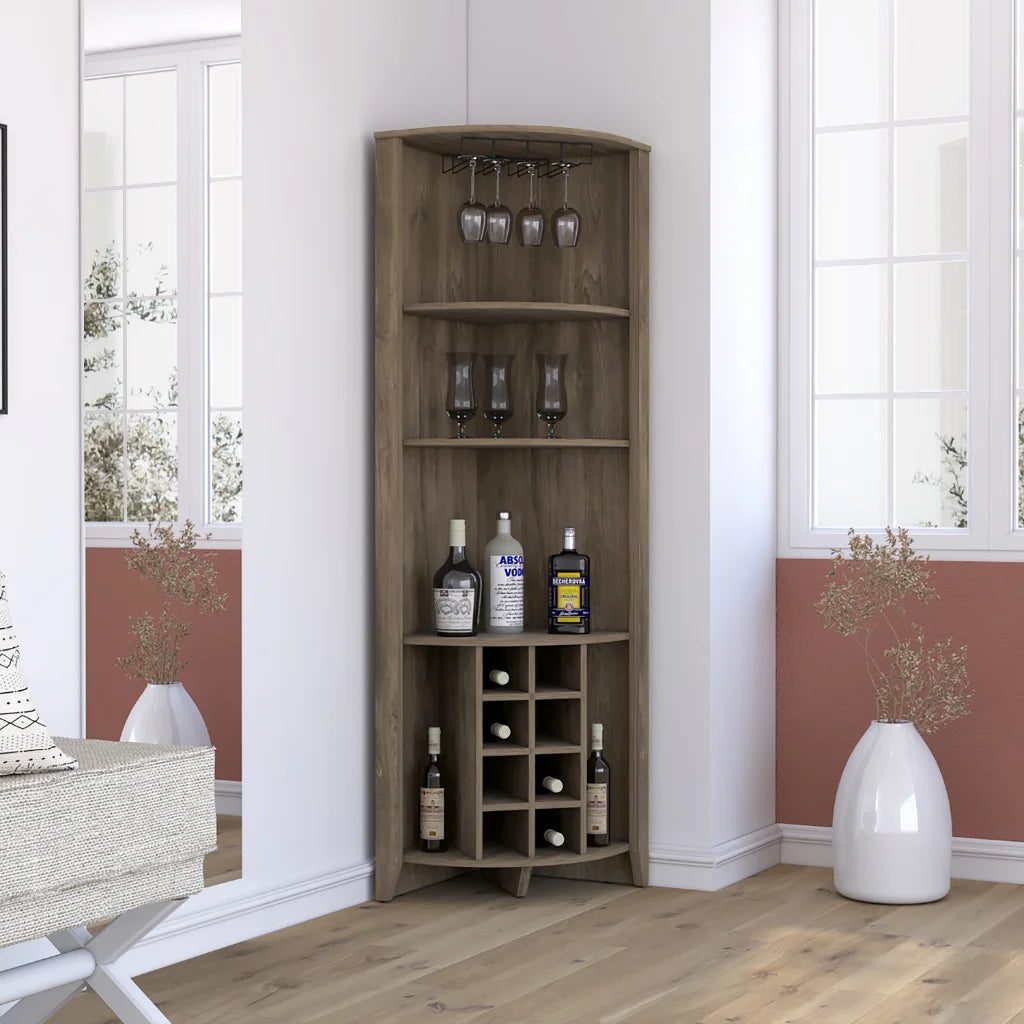 Dark Brown Corner Bar Cabinet L67462