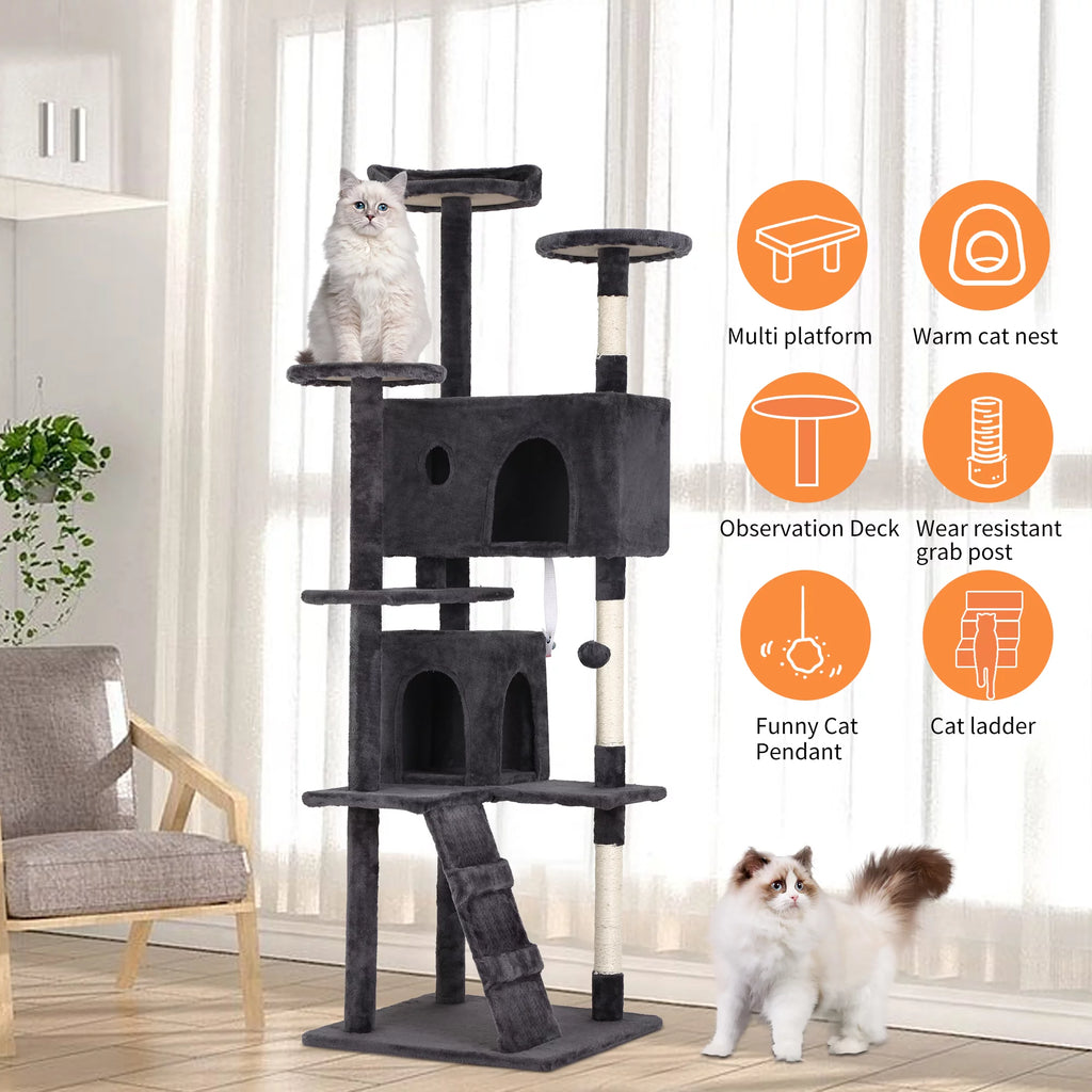 70in Dark Gray Multi-Level Cat Tree Tower with Scratching Posts S7296