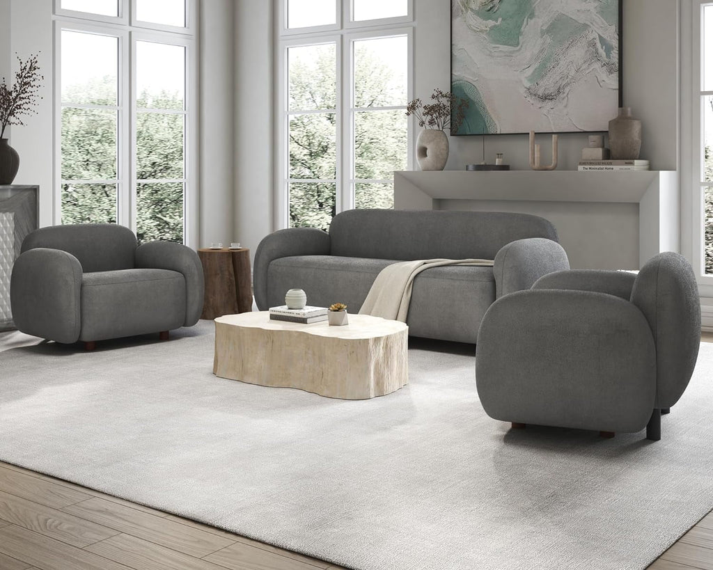 Boucle Sofa 3 Piece Set Grey E429