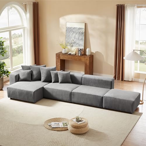 Cream Curved Boucle Modular Sectional Sofa Set 4 Seat V29838