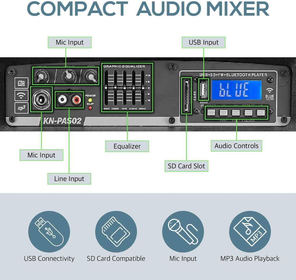 8 Piece Portable PA System with Microphone and Bluetooth R190919