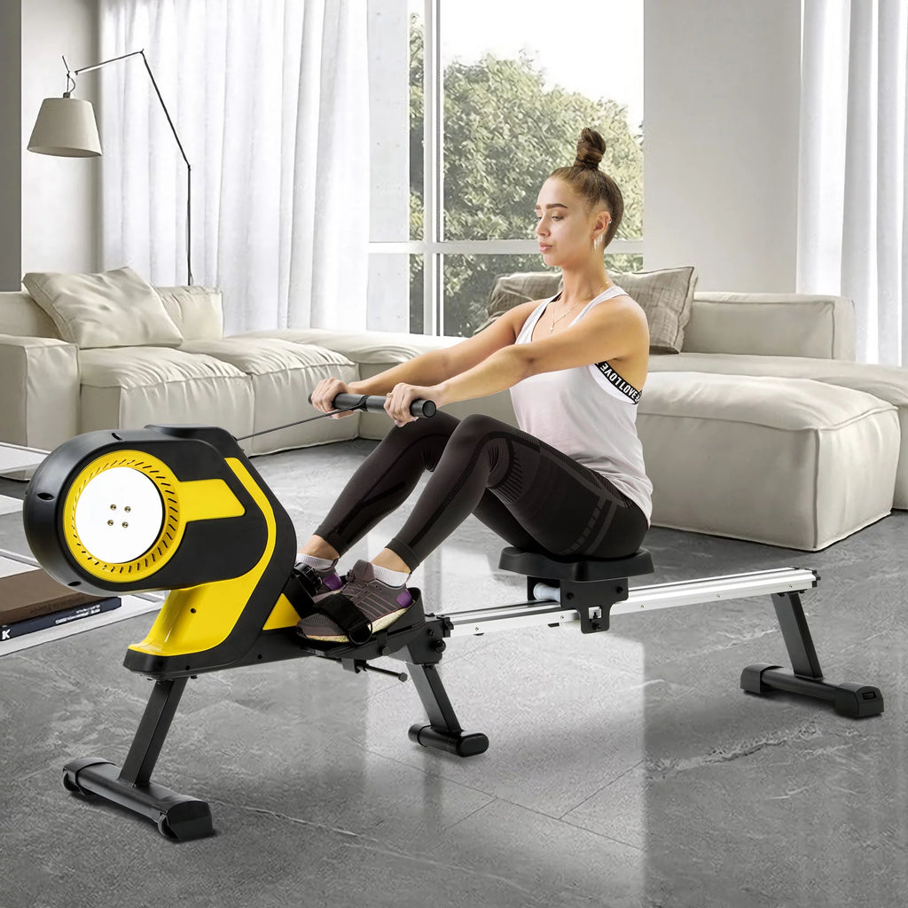 Magnetic Rowing Machine with LCD Monitor, 46 Slide Rail, Compact Folding Rower T634