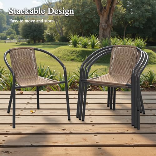 Stackable Wicker Rattan Outdoor Chairs Set of 4 M57869