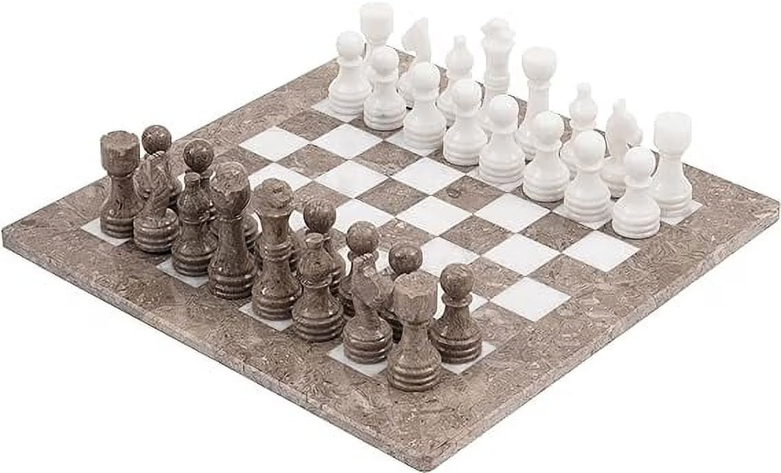 Marble Chess Set 15 Inches Grey Oceanic and White Handmade Chess Sets X343