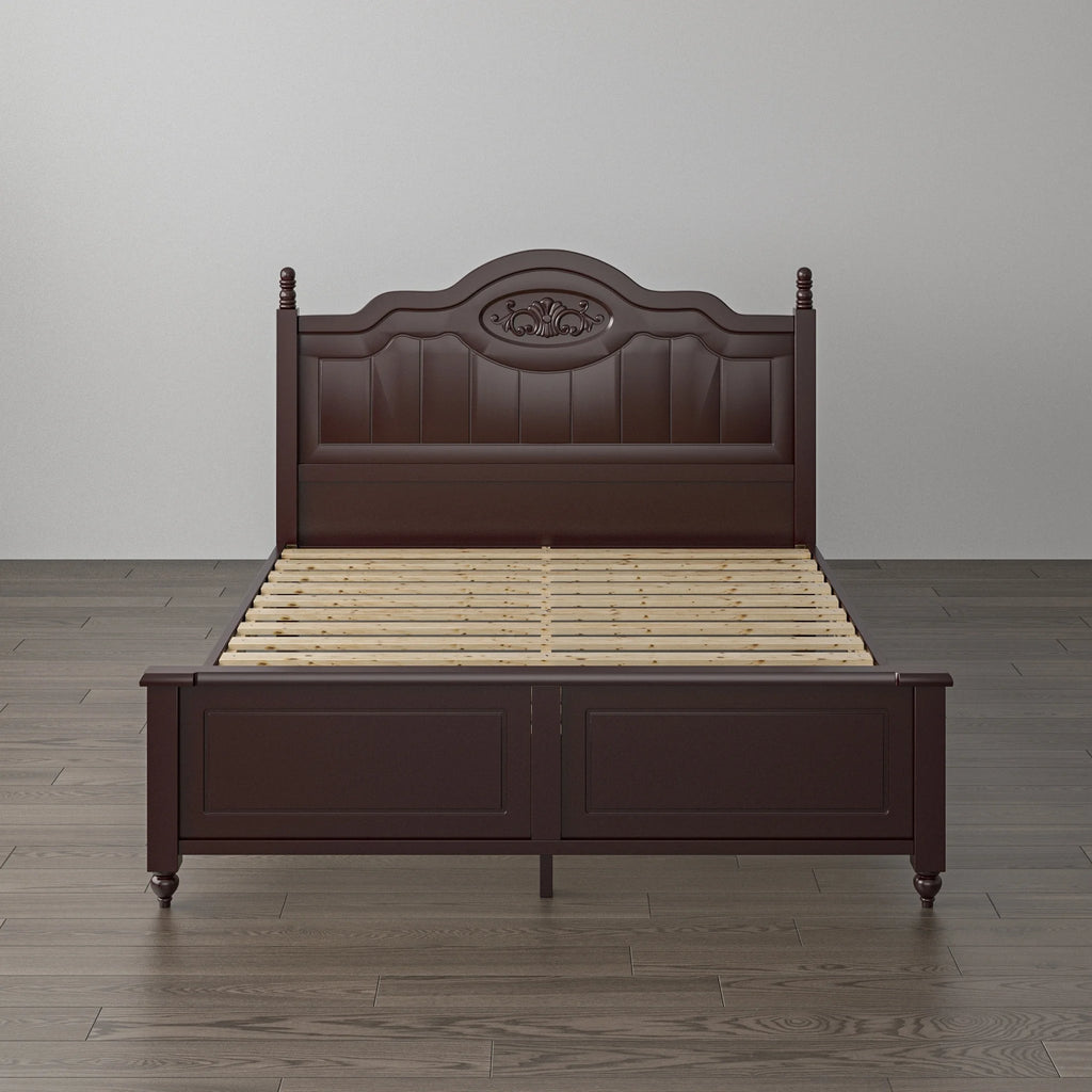 Queen Dark Brown Wood Platform Bed with Headboard W327