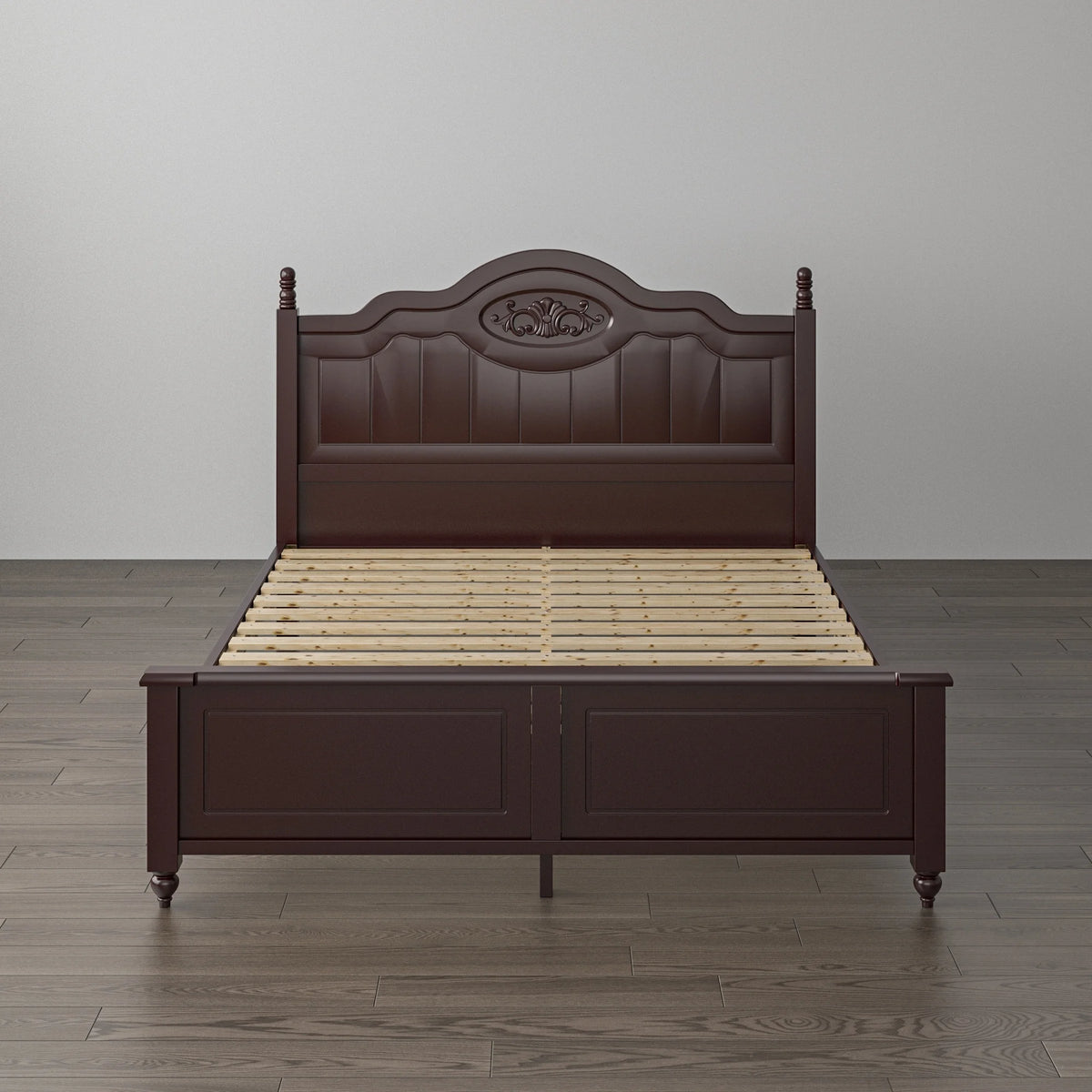 Queen Dark Brown Wood Platform Bed with Headboard W327