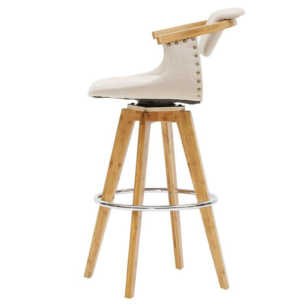 Beige Fabric Bamboo Counter Stool R57197