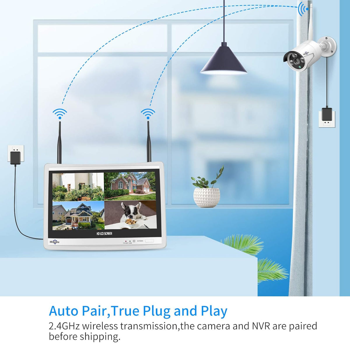 8CH 2K Wireless Security Camera System with 12 LCD Monitor 3TB Hard Drive 4pcs 3MP Outdoor Bullet IP Cameras U57281