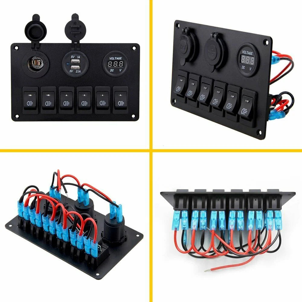 6 Gang Blue LED Rocker Switch Panel E30619