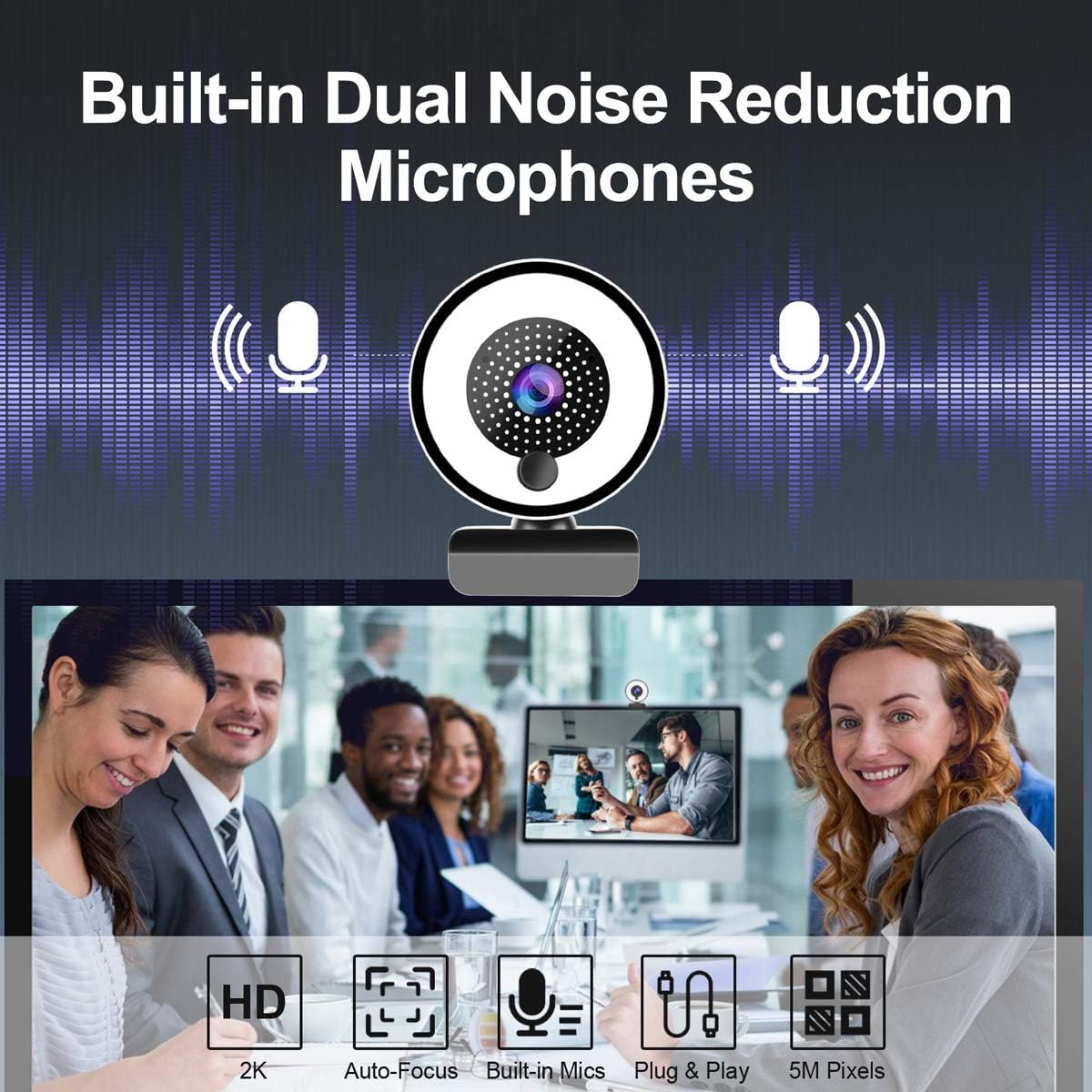 2K FHD Webcam with Ring Light and Microphone J968717