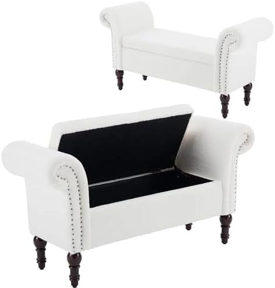 51" Upholstered Sherpa Bench with Wood Legs B452