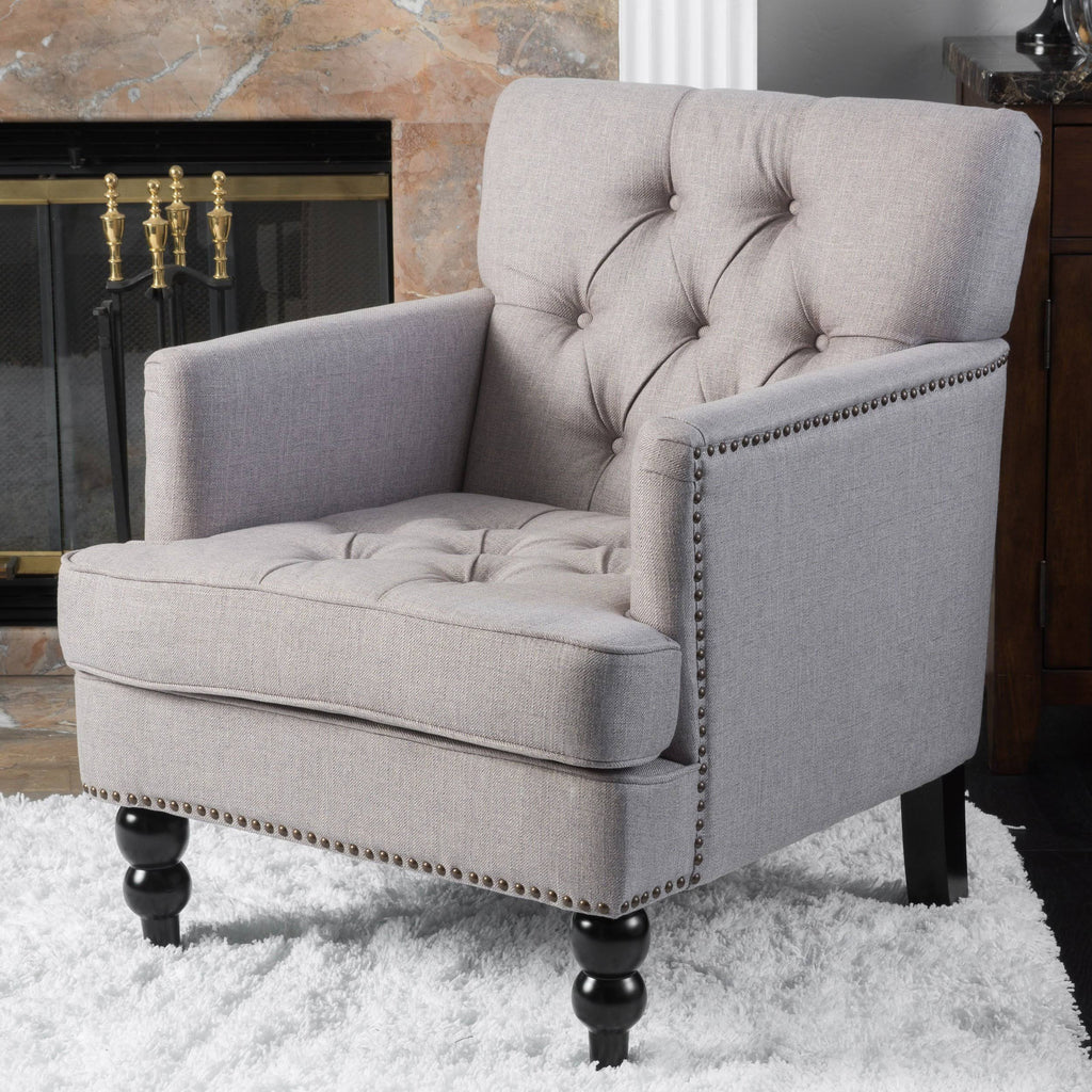 Tufted Back Fabric Club Chair Light Blue L9221